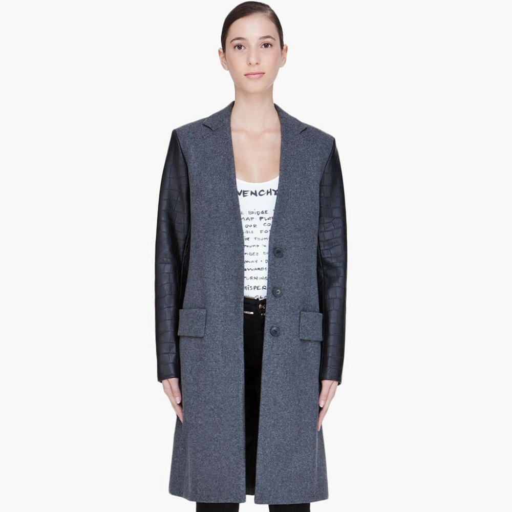 Alexander Wang Leather Sleeved Wool Blend Coat Sz6